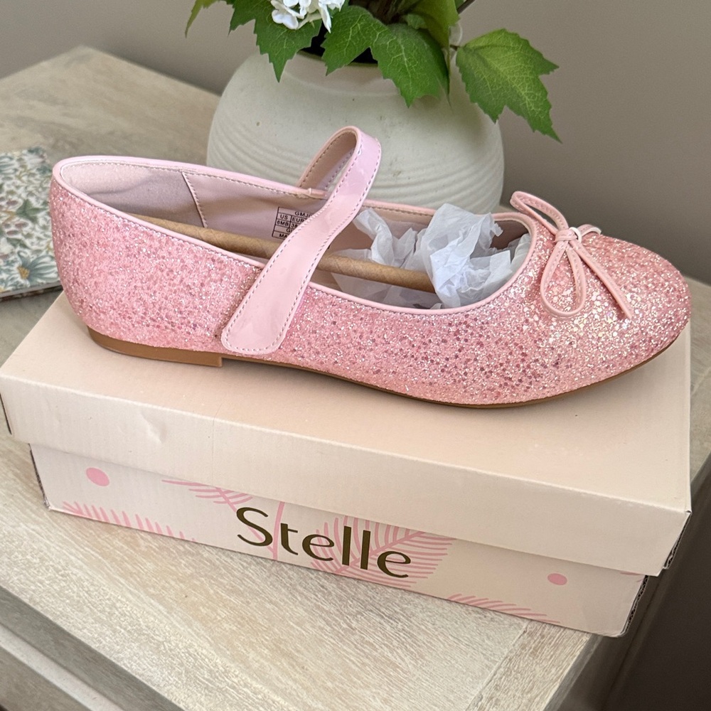 Stelle Pink Glitter Mary Jane Ballet Flat with Bow 6